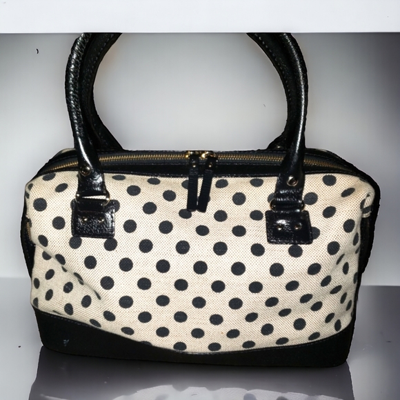 Kate Spade canvas top handle handbag. Polka dot print. Leather, cotton - Picture 2 of 10